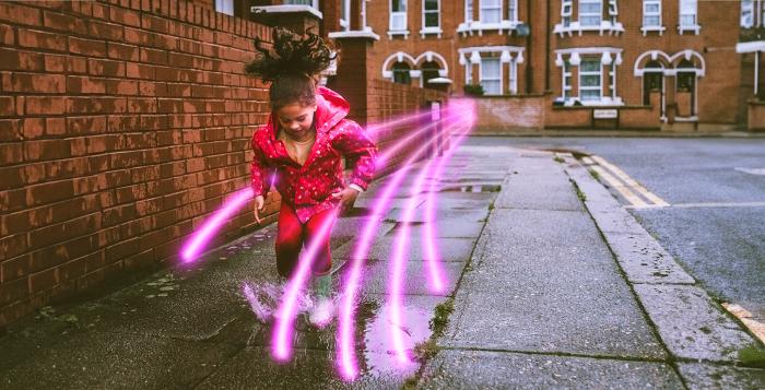 Child jumping in puddle - with expanded glowlines