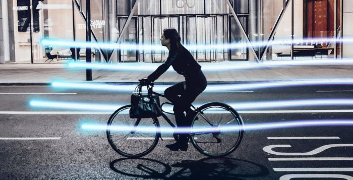City Cyclist with glowlines