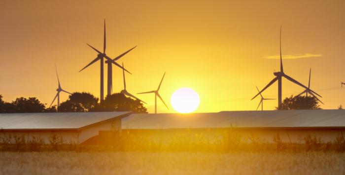 Wind turbine in sunset